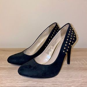 Black Suede Gold Studded Heel